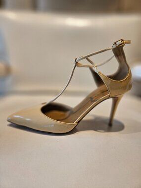 Aquazzura Patent Leather T-Strap Stiletto Pump Nude, Size 36